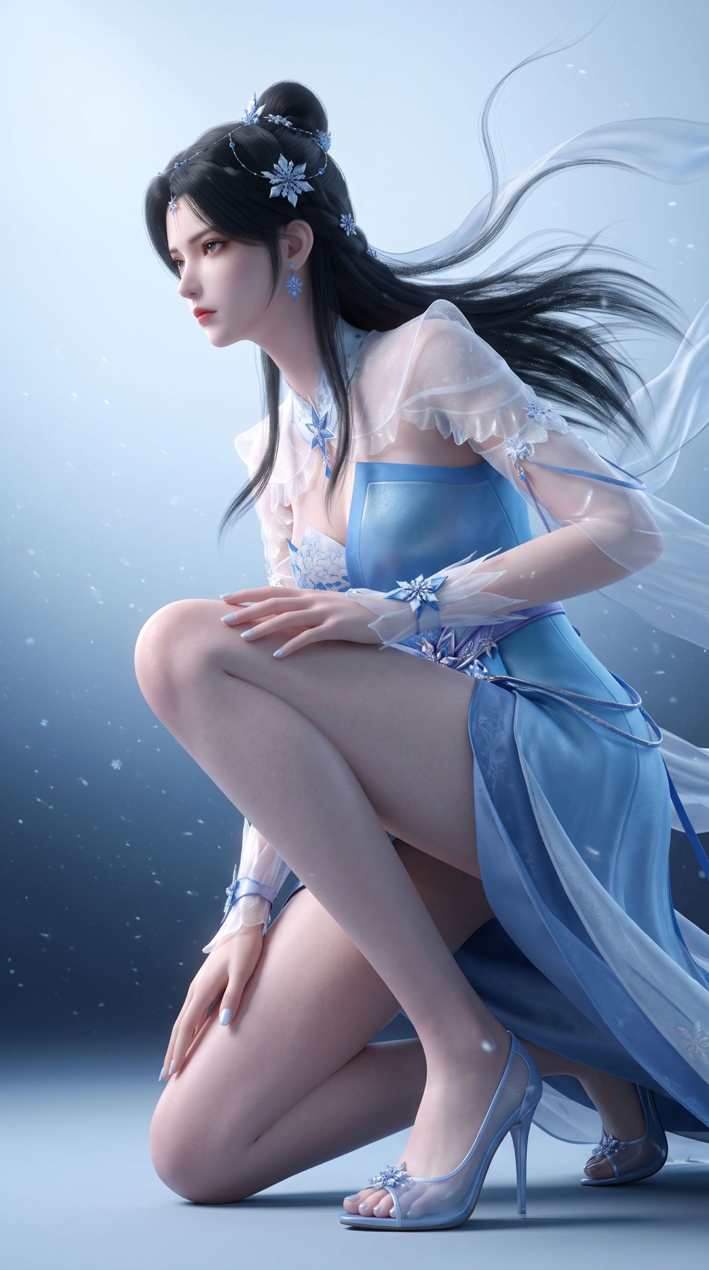 长腿国漫女神，逆天邪神夏倾月动漫美女壁纸，蓝色调主题,第4张