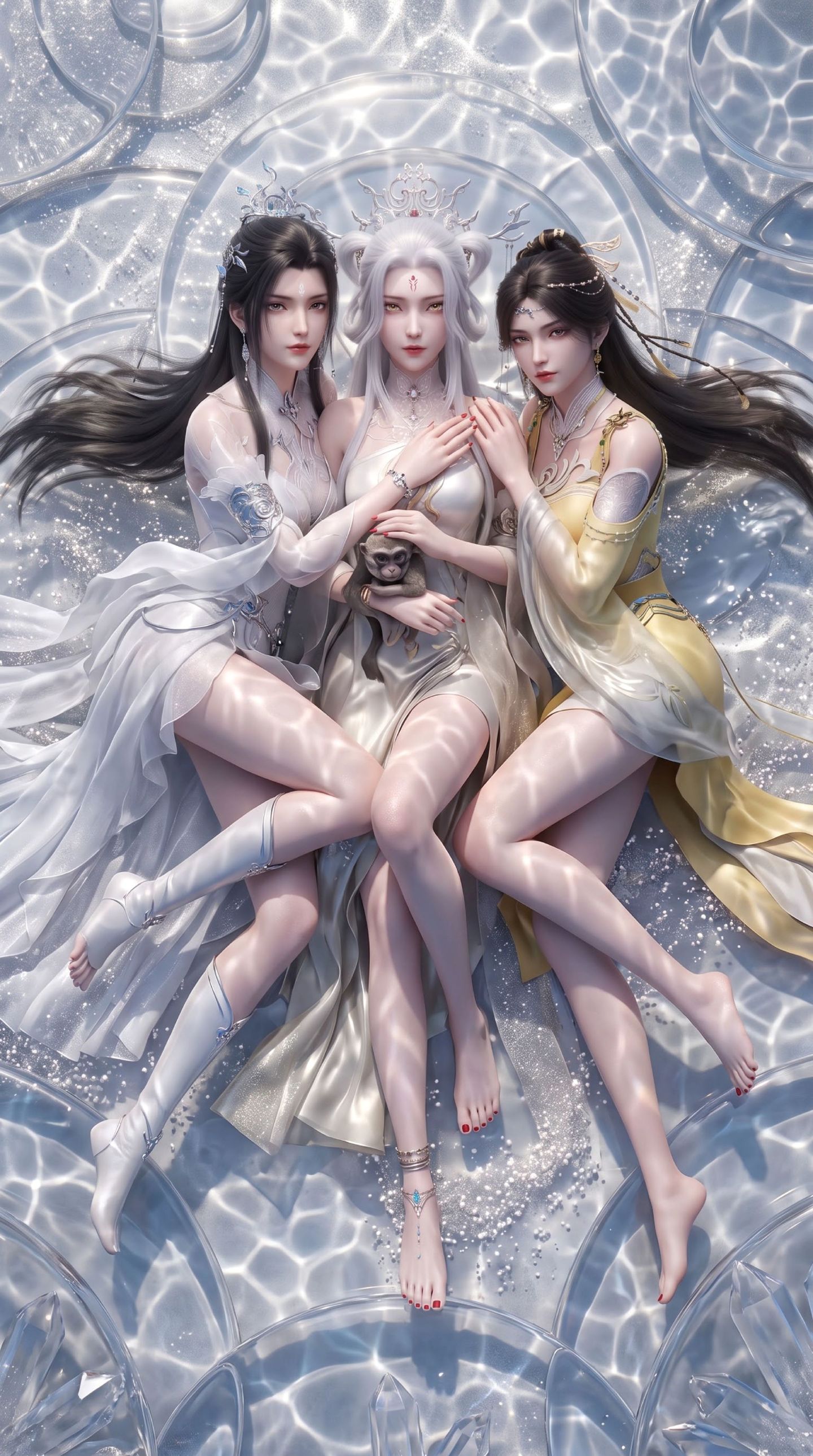 诛仙世界国漫女角色三姐妹花陆雪琪、小白、金瓶儿AI国漫图片大长腿,第4张