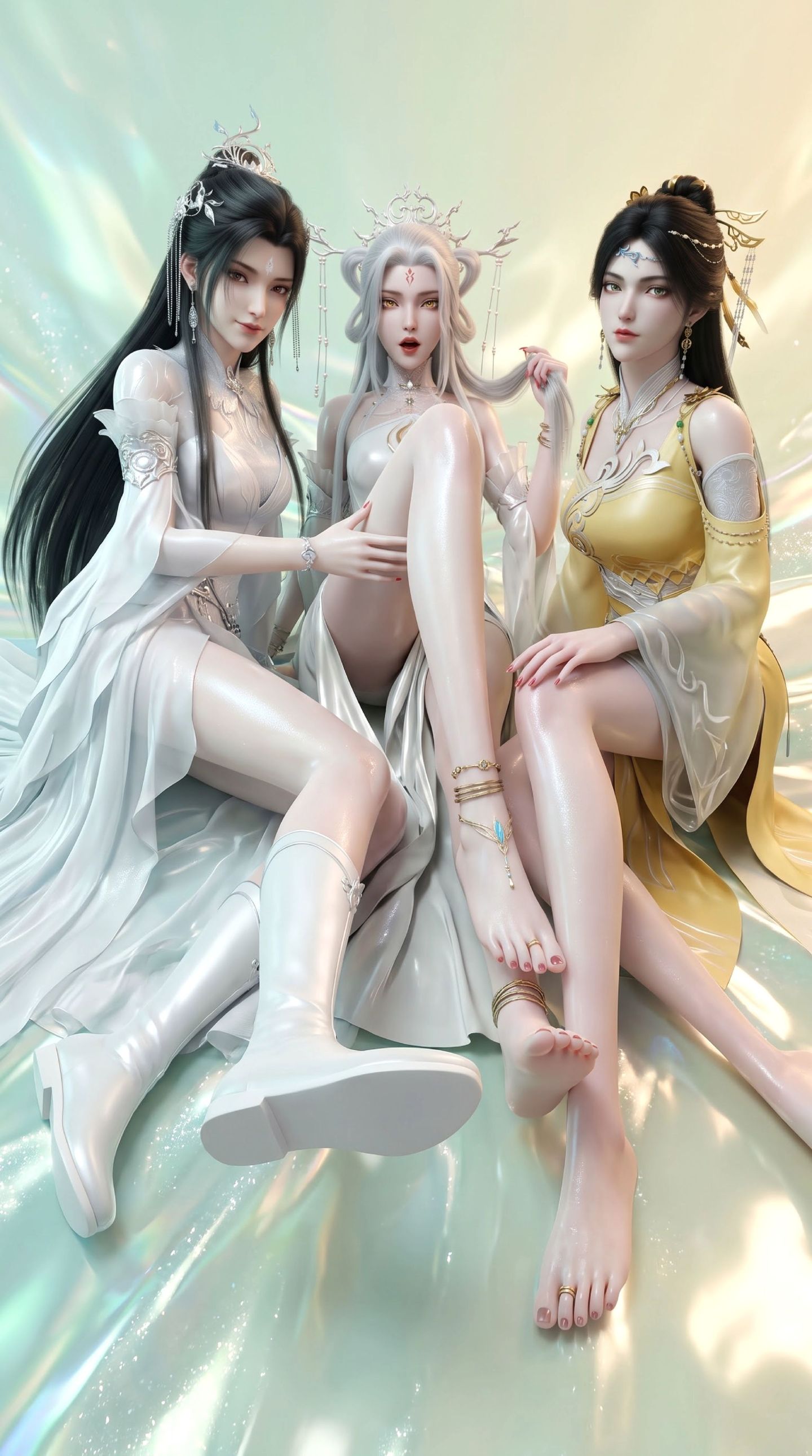 诛仙世界国漫女角色三姐妹花陆雪琪、小白、金瓶儿AI国漫图片大长腿,第8张