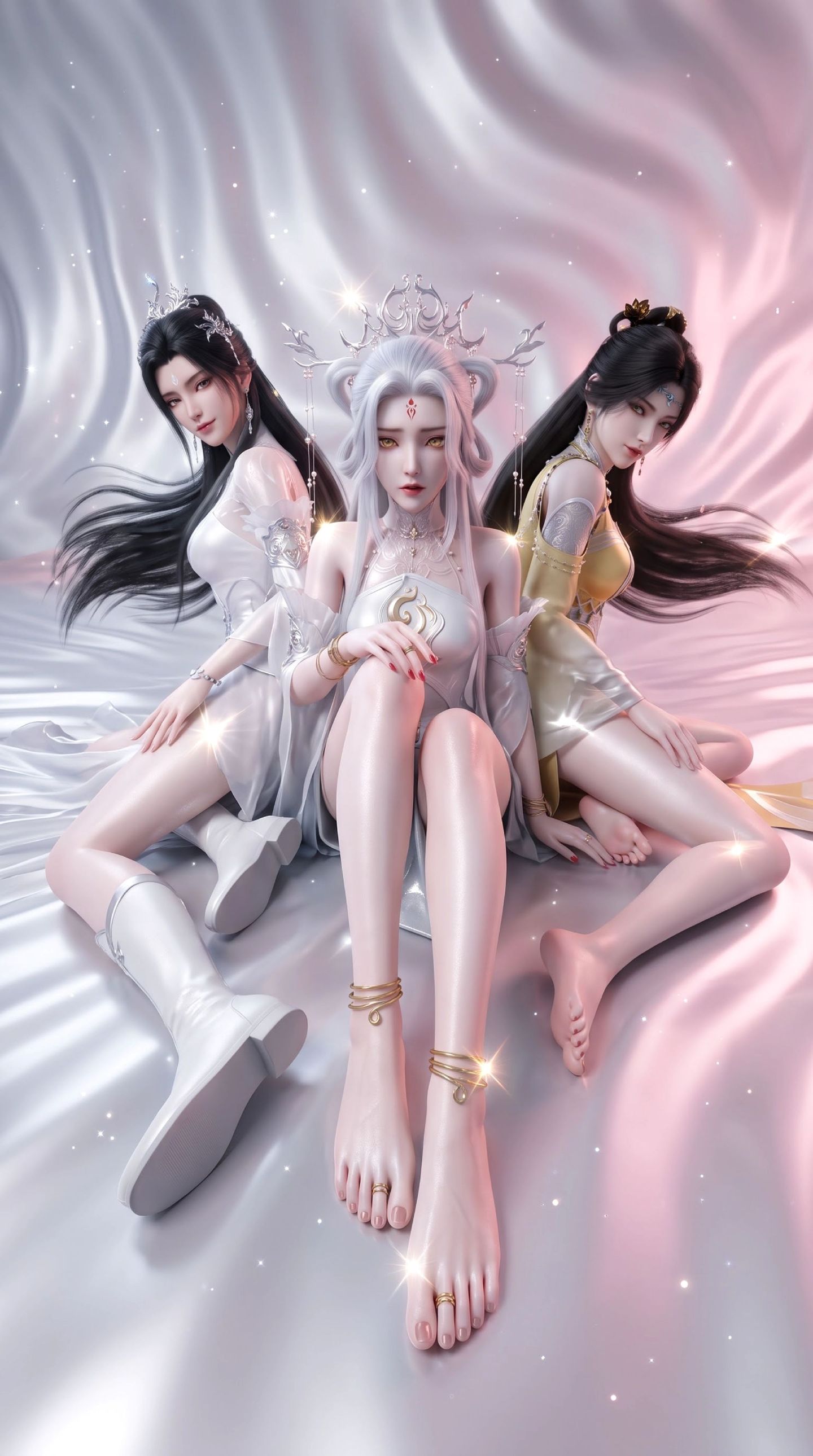 诛仙世界国漫女角色三姐妹花陆雪琪、小白、金瓶儿AI国漫图片大长腿,第9张