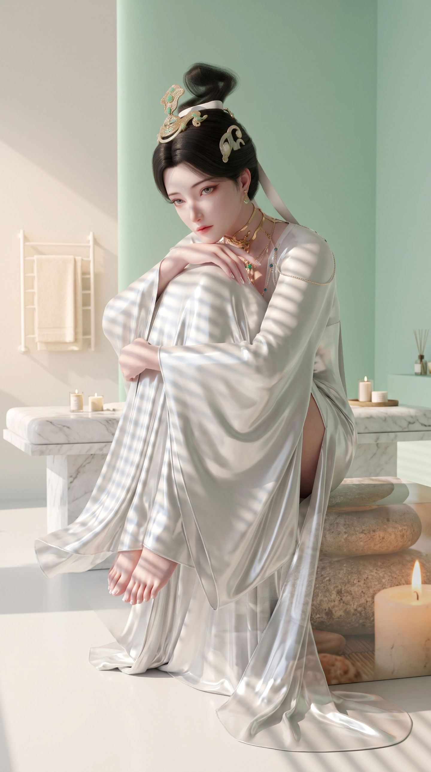 国漫女角色《搜神记》姑射仙子壁纸，美女居家高级感高清图片,第2张