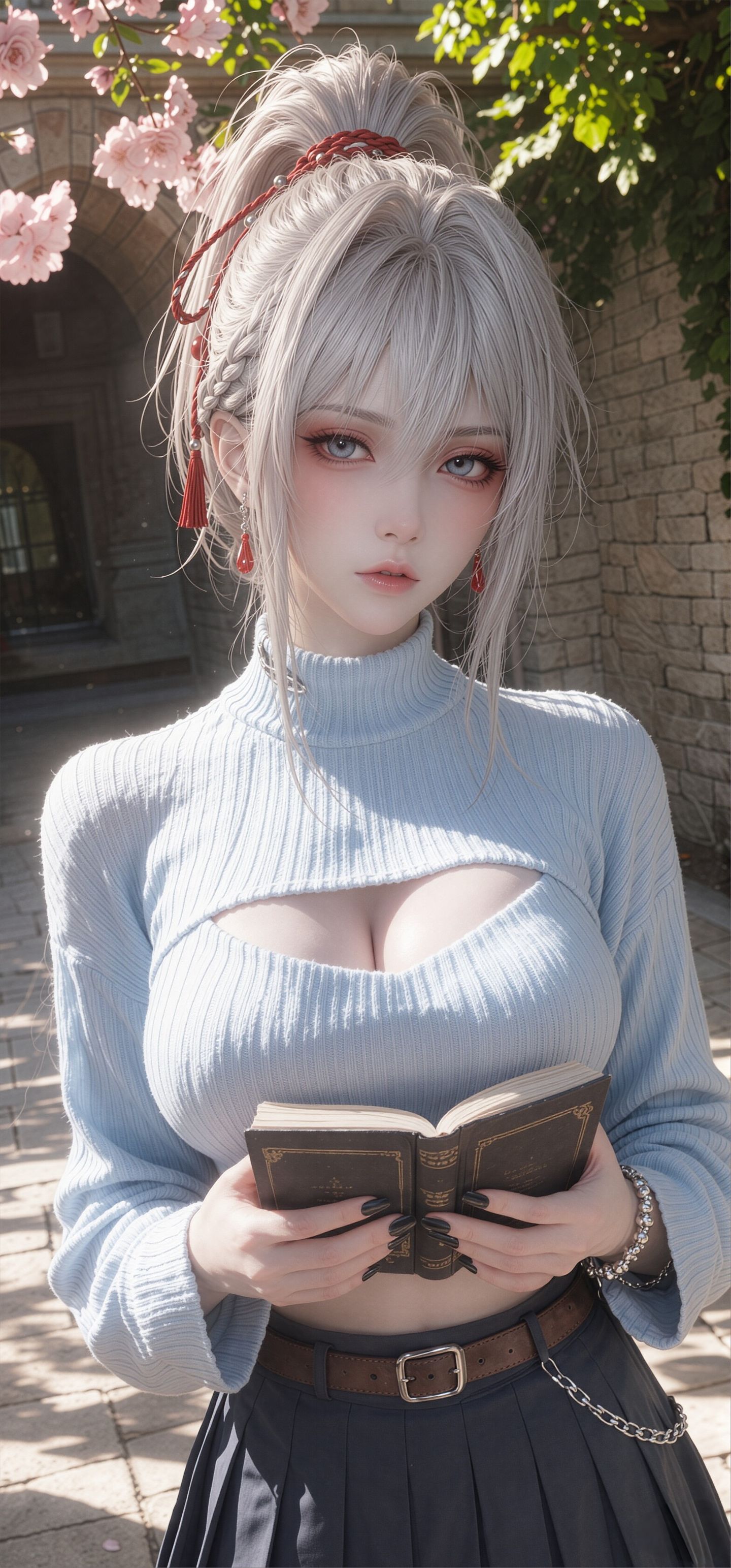 白发高马尾美女福利图片大全，动漫人物AI二次创作,第3张