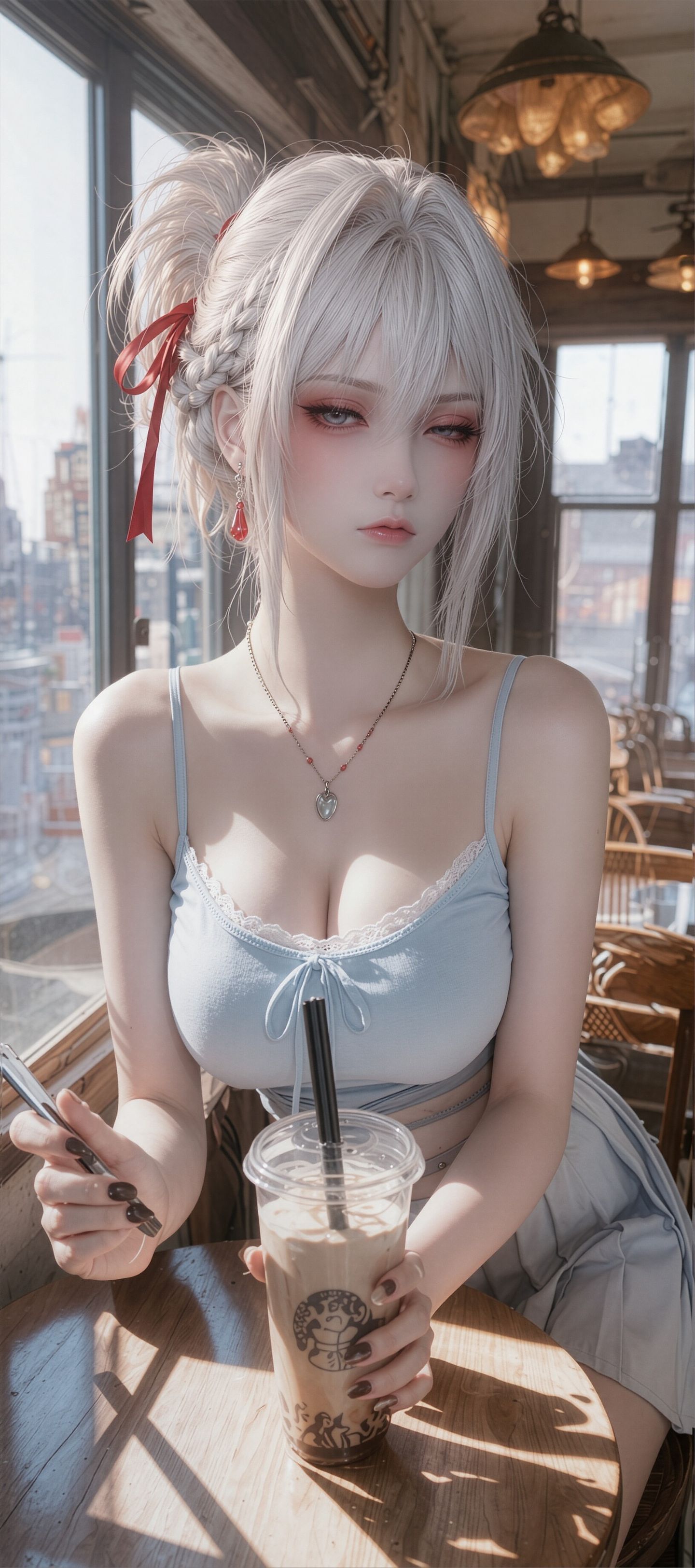 白发高马尾美女福利图片大全，动漫人物AI二次创作,第5张