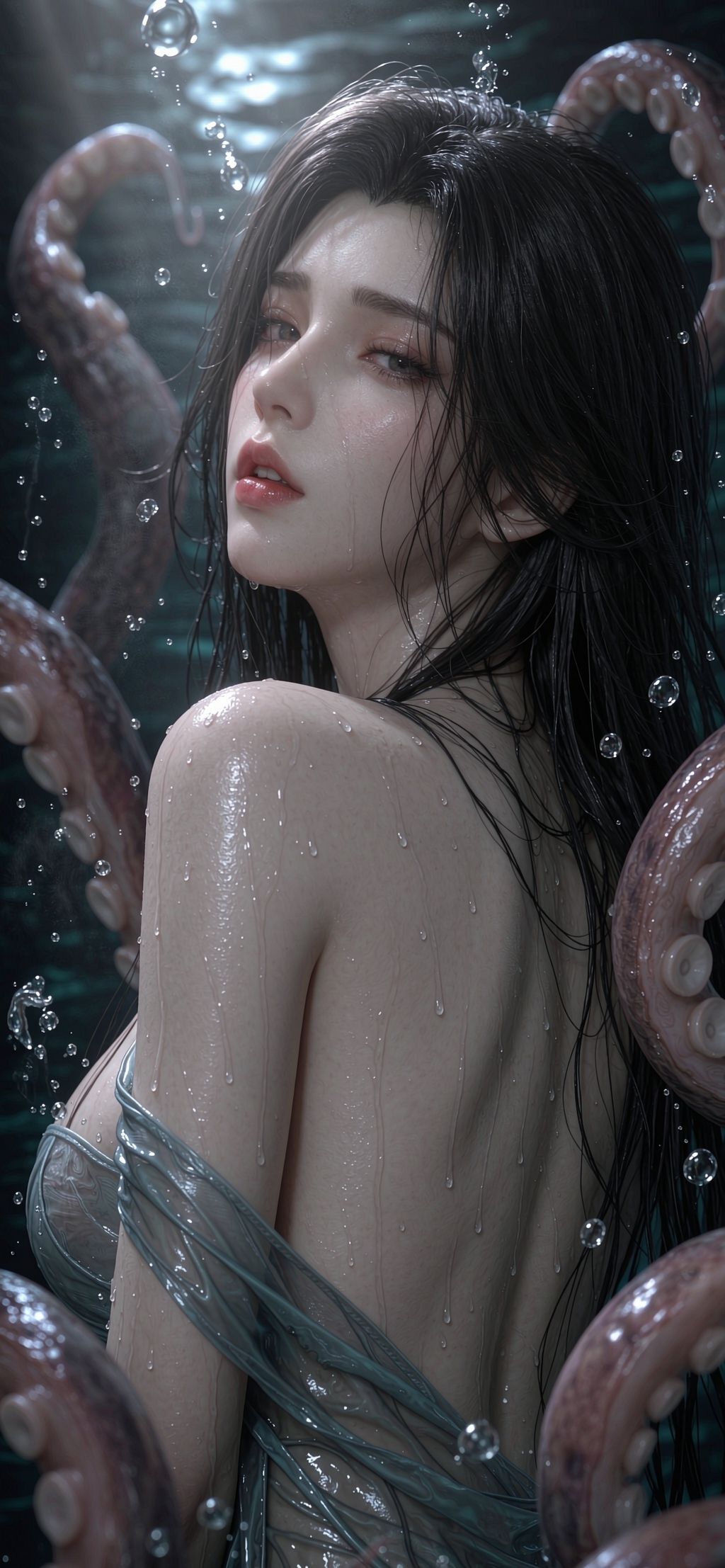 湿发水光肌动漫性感美女AI美图大全，福利资源壁纸图片,第2张