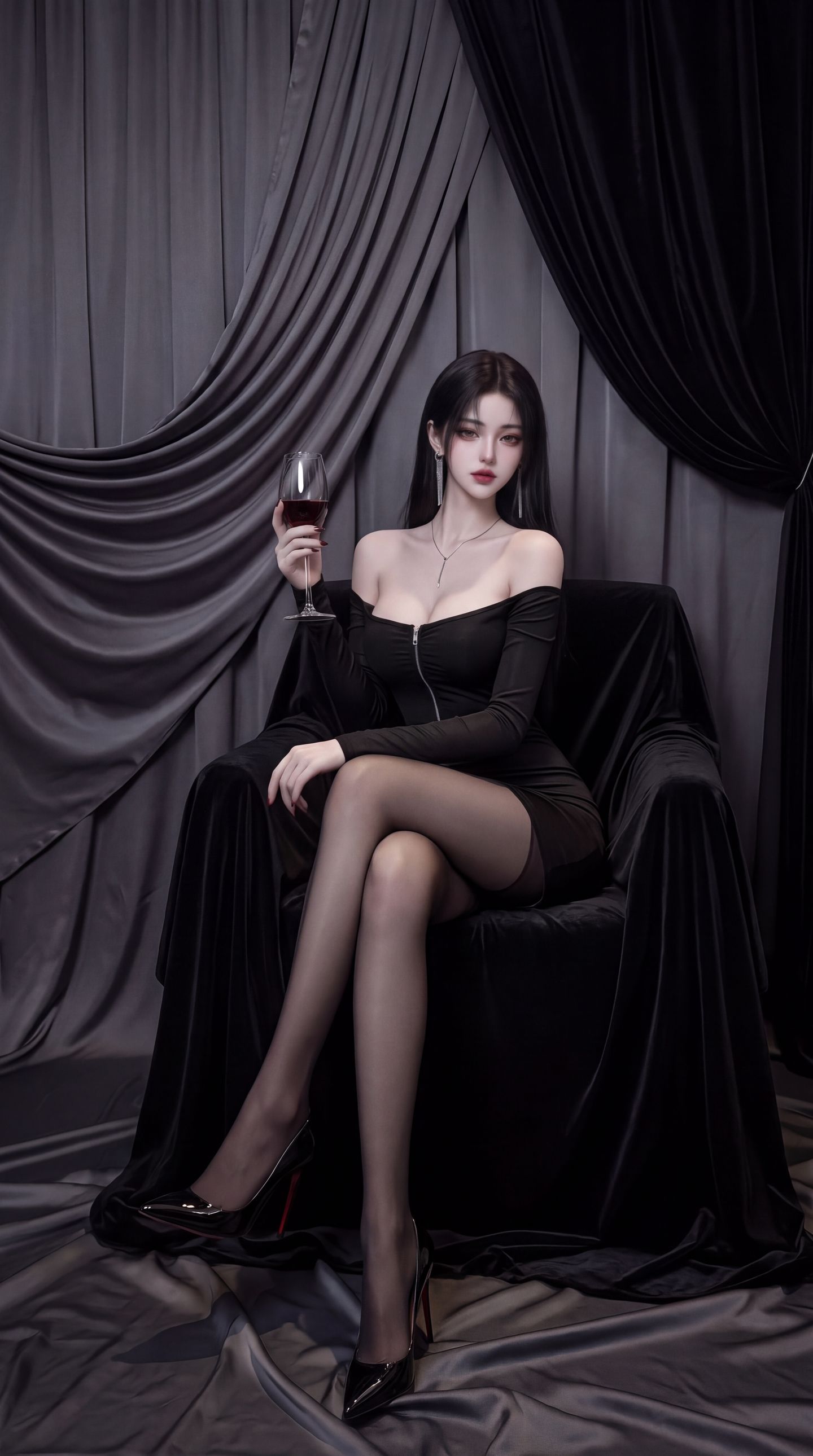 韩系美女模特福利超高清AI图片，性感黑丝S型身材高跟鞋,第2张